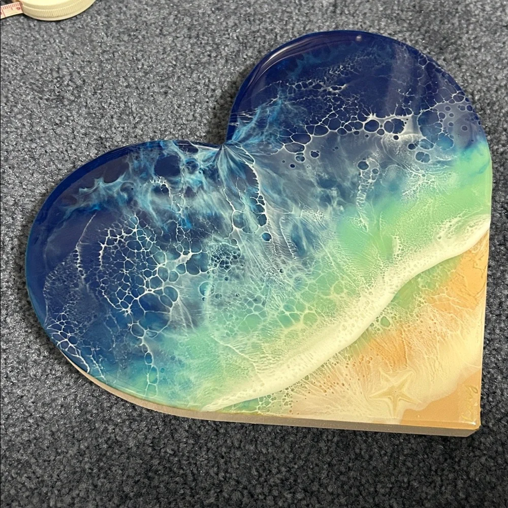 Heart-Shaped Epoxy and Wood Beach themed Art Piece, Mermaid & Captain - Picture 6 of 6